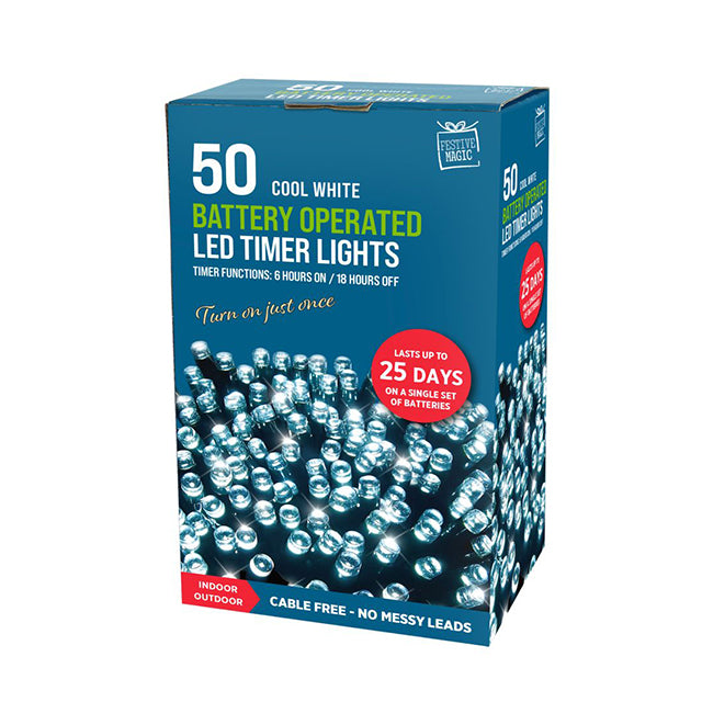 Festive Magic LED Timer Lights 50 Cool White