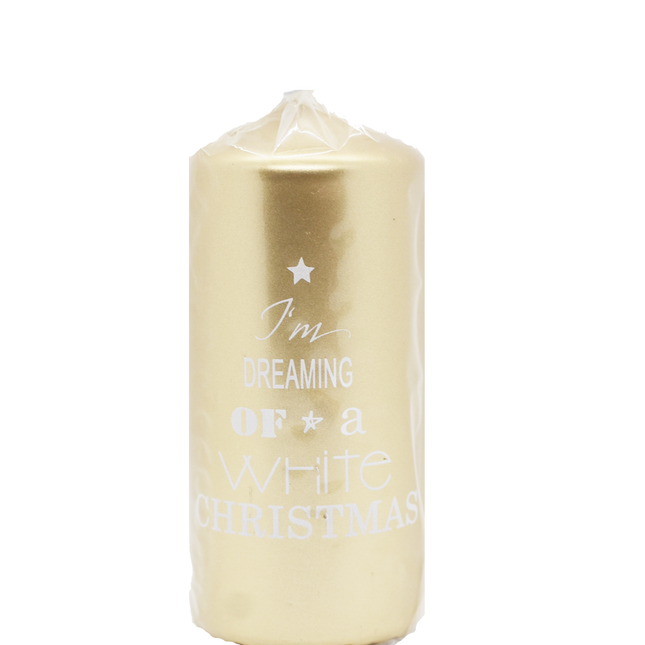 Candle Pillar Gold White Christmas
