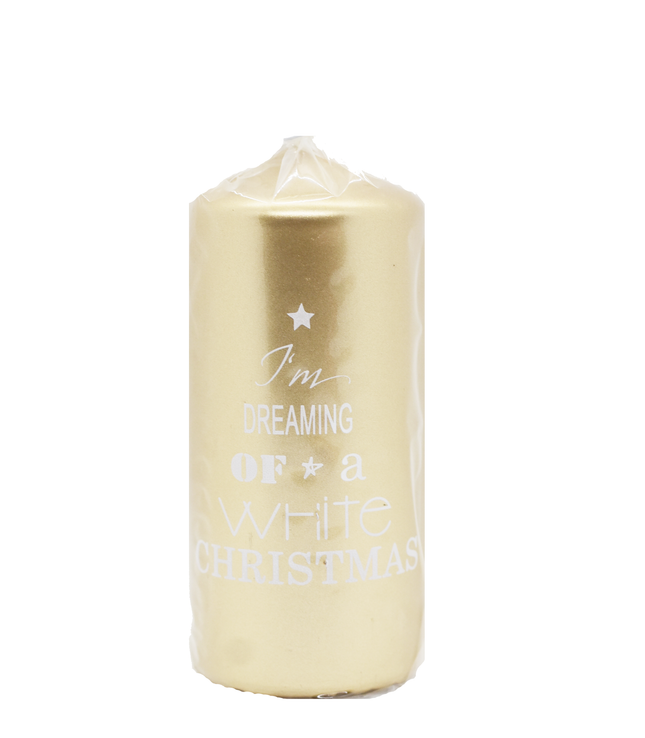 Candle Pillar Gold White Christmas