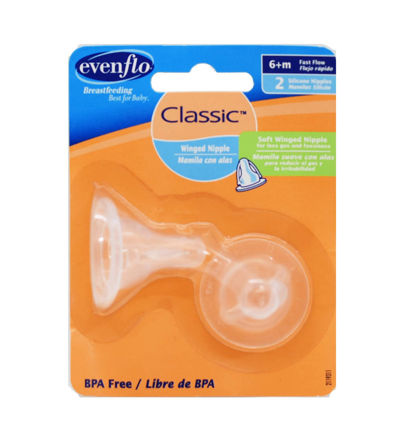 Evenflo Bottle Nipple 2pk fast flow 6+m