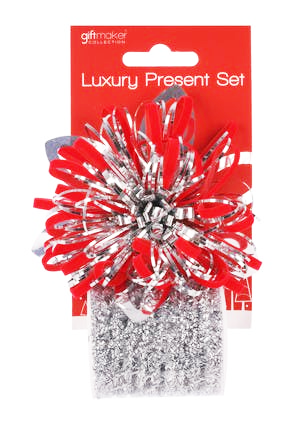 Giftmaker Luxury Silver Bow & Tinsel Christmas Present Set
