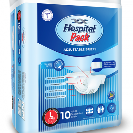 Hospital Pack Adult Large Disposable Briefs 10's