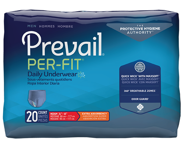 Prevail Per-Fit Daily Men Underwear Medium 34"-46" 20 count