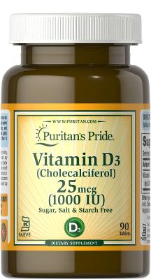 Puritan's Pride Vitamin D3 25mcg 1000iu 90Tabs