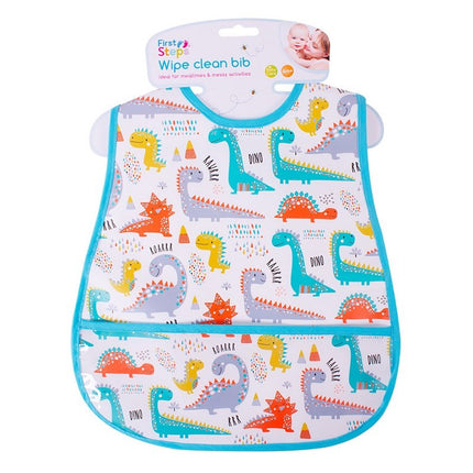 First Steps Wipe Clean Bib With Pocket Blue