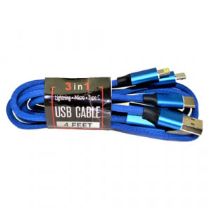 WTW 3in1 USB 4ft Cable Type C Blue
