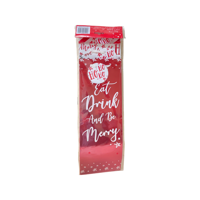 Xmas Gift Bottle Bags Red 3pk