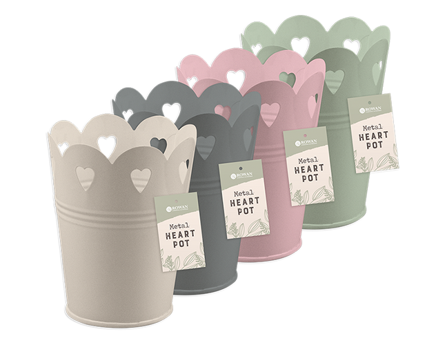 Rowan Metal Heart Cut-Out pot 14cm Asst col