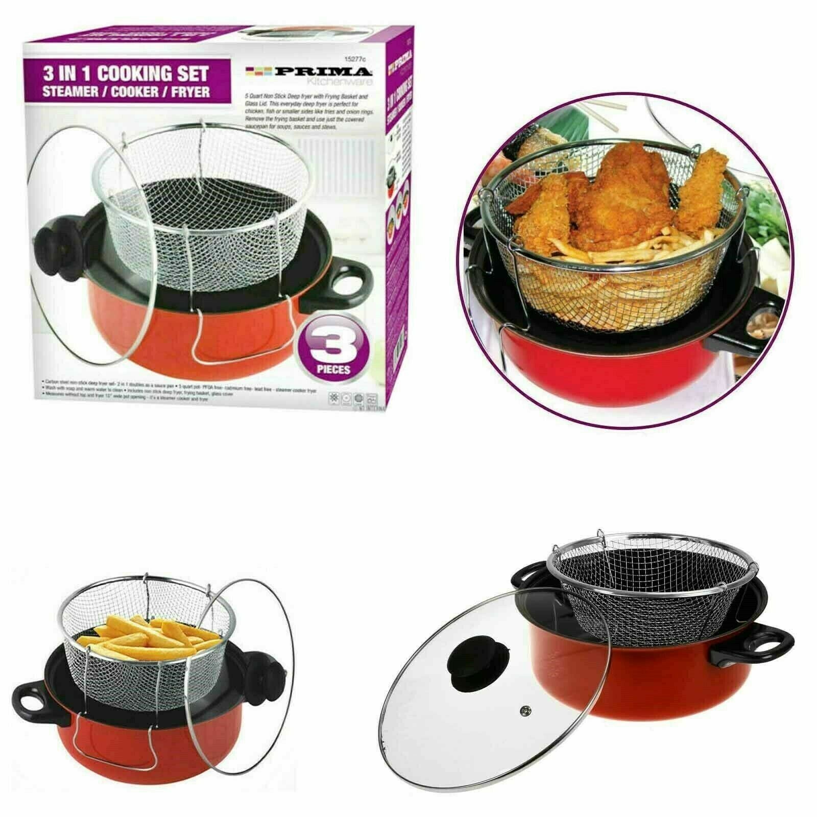 Prima Cooker Prima 3-in-1 Steam/Cooker Fryer Cooking Set 3Pc – eCartGrenada