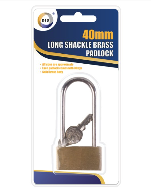 DID Long Shackle Brass Padlock 40mm